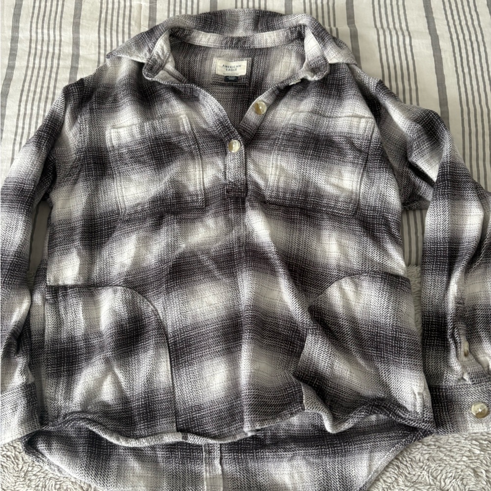 AE Oversized Plaid Button Pullover Shirt